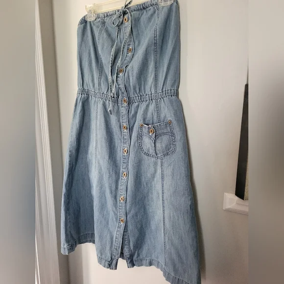 Y2K Levi's Strapless Cotton Denim Button Down Midi Length Dress - Picture 15 of 15